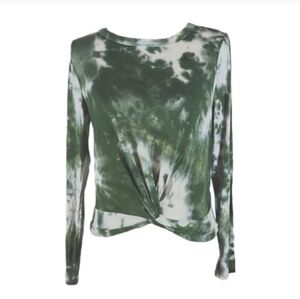 Tie Dye Twist-Front Top in Green and  White, S
